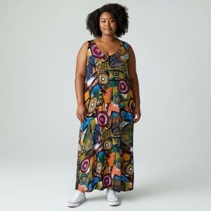 Zanzea Collection Plus Size‎ 5XL Abstract Print Sleeveless Maxi Dress